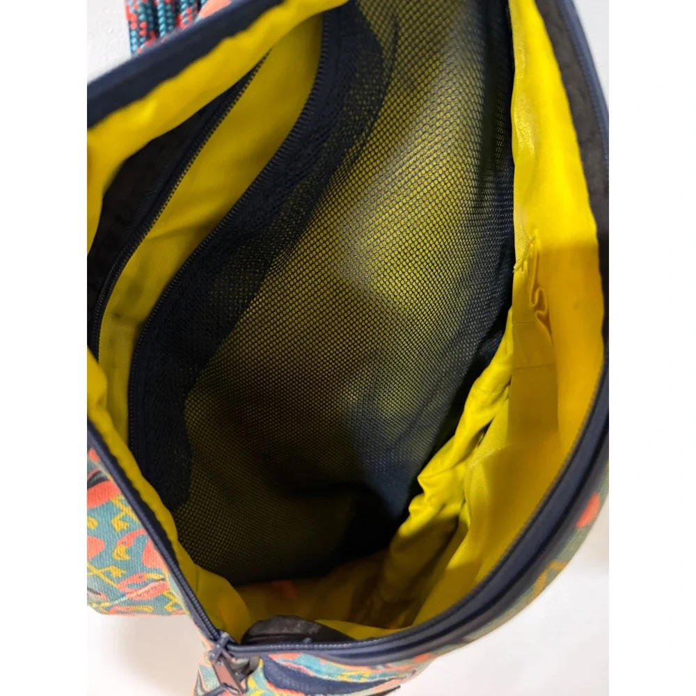 KAVU Rope Bag Flamingo Print Canvas Sling Backpack Blue Pink
